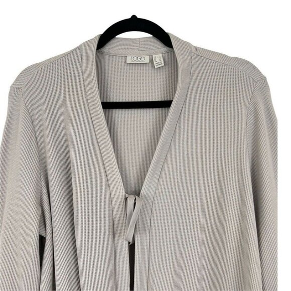 LOGO Womens Size L Beige Tie Front Langenlook Textured Cardigan - Picture 2 of 4